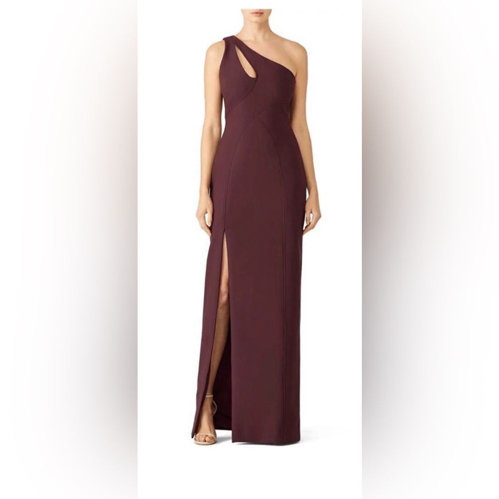 Cinq A Sept Burgundy Gianna Gown, One Shoulder With High Front Slit, Size 0,NWOT